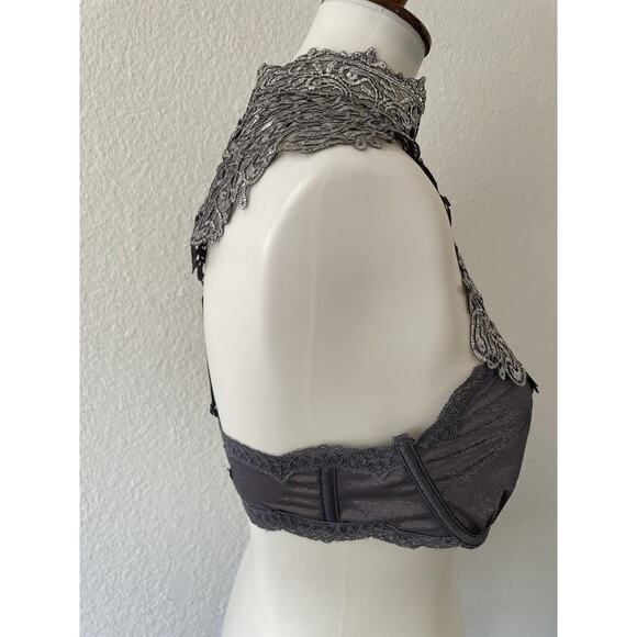 Kaviar Lingerie Bra High Neck Metallic Crochet Underwire - Picture 6 of 12